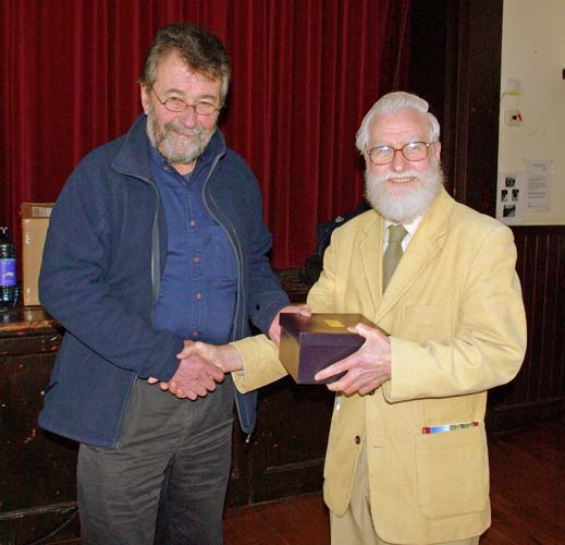 Chris Jesty being presented with Honorary Membership of the Society in March 2014